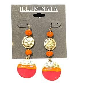 Illuminata Pink & Orange Hammered Disc Drop Earrings NWT